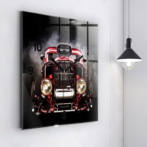 Square glass wall clock Old vintage car