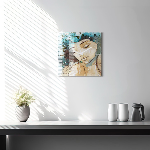 Square glass wall clock Abstraction Woman