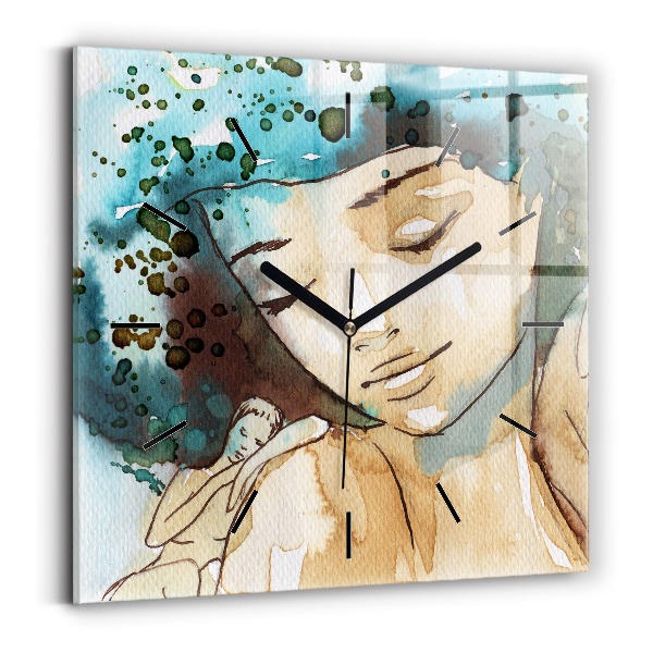 Square glass wall clock Abstraction Woman