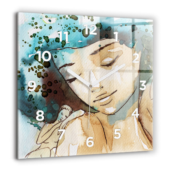 Square glass wall clock Abstraction Woman