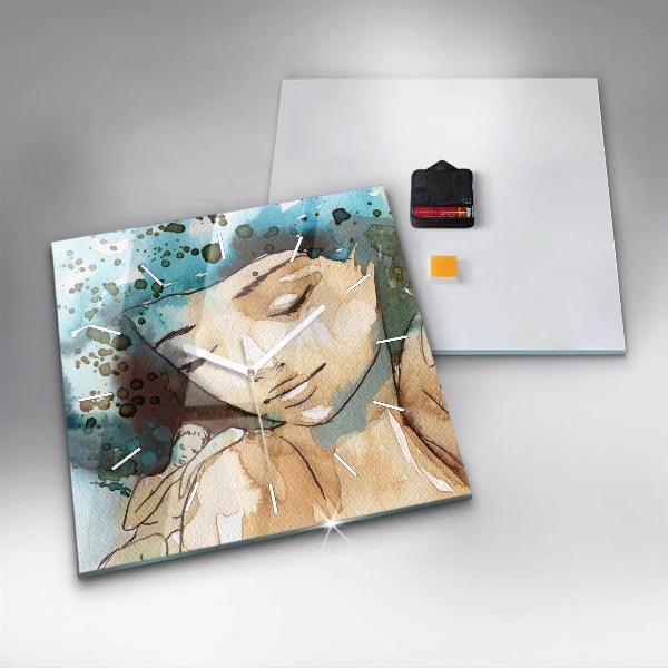 Square glass wall clock Abstraction Woman