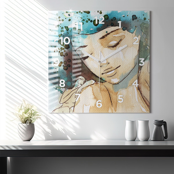 Square glass wall clock Abstraction Woman