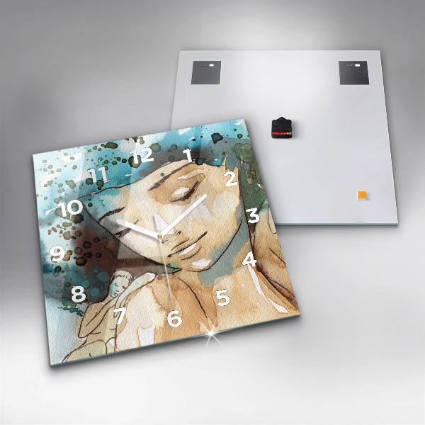 Square glass wall clock Abstraction Woman