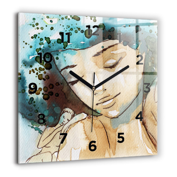 Square glass wall clock Abstraction Woman
