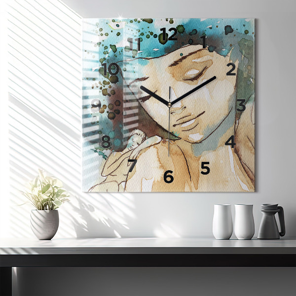 Square glass wall clock Abstraction Woman
