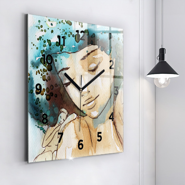 Square glass wall clock Abstraction Woman