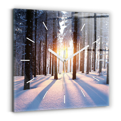 Square glass wall clock Sunset Forest
