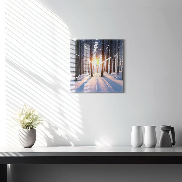 Square glass wall clock Sunset Forest