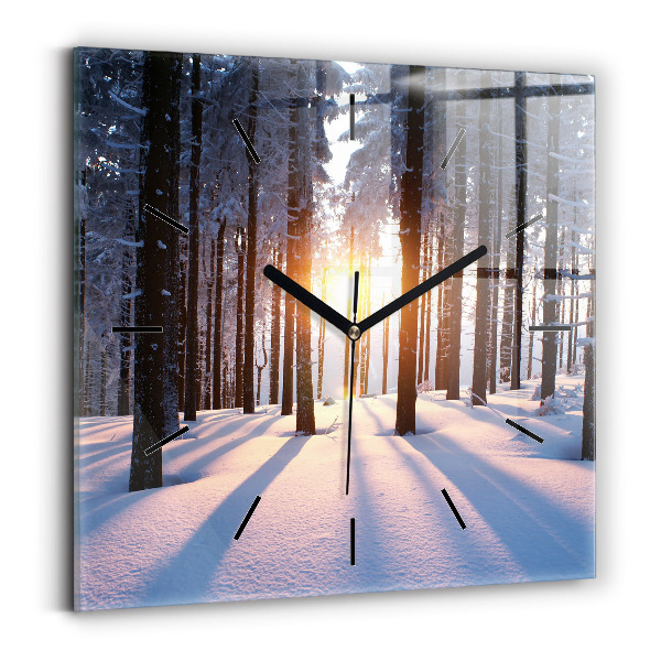 Square glass wall clock Sunset Forest