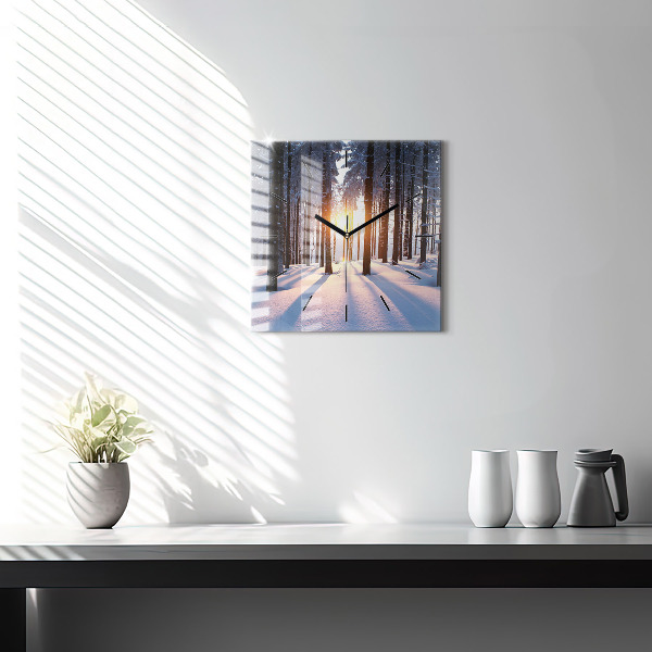 Square glass wall clock Sunset Forest