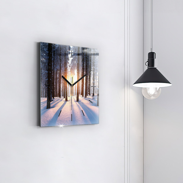 Square glass wall clock Sunset Forest
