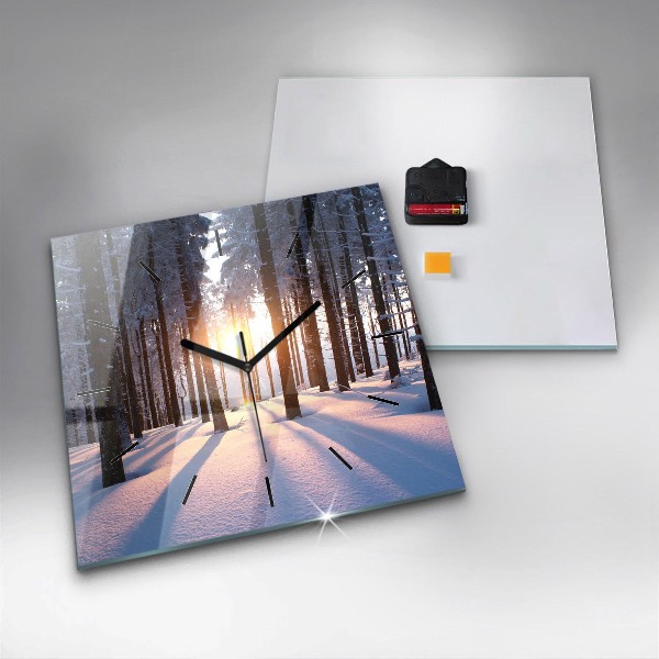 Square glass wall clock Sunset Forest