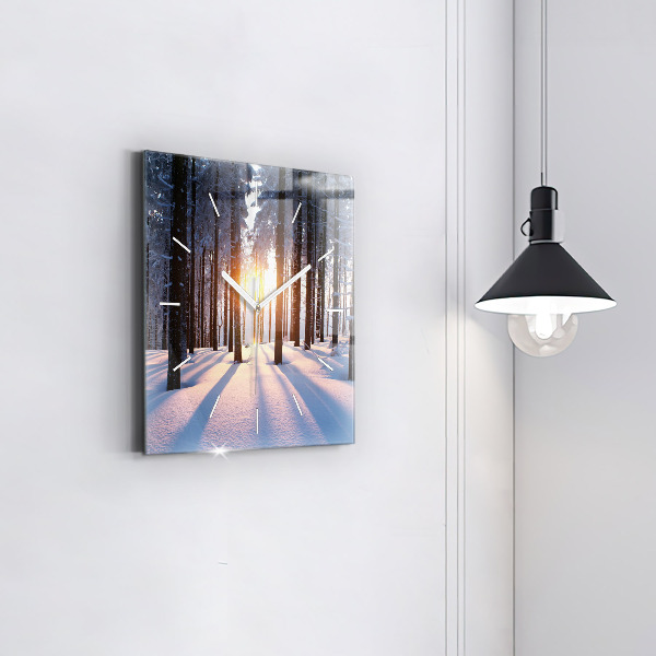 Square glass wall clock Sunset Forest