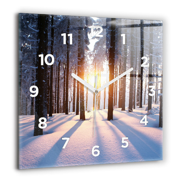 Square glass wall clock Sunset Forest
