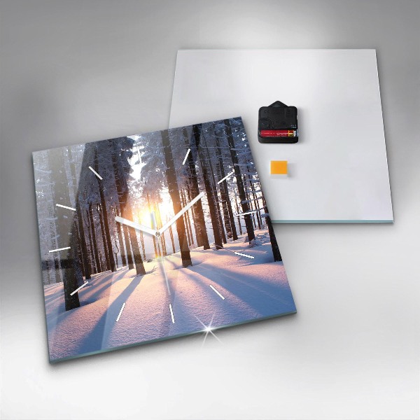 Square glass wall clock Sunset Forest