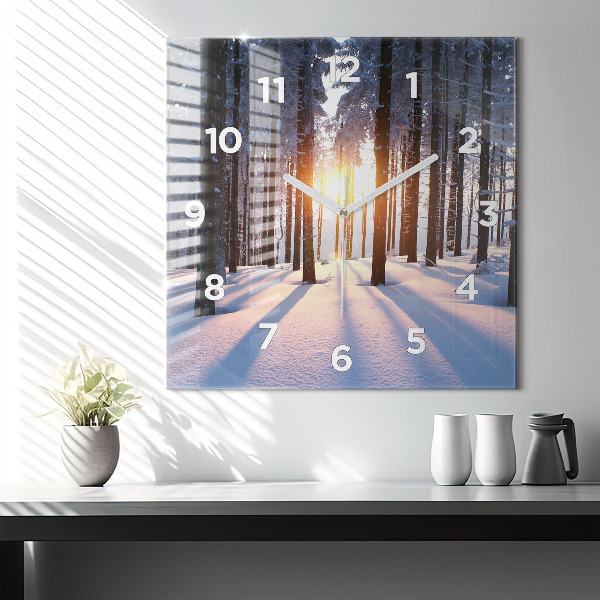 Square glass wall clock Sunset Forest
