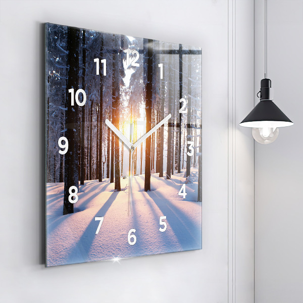 Square glass wall clock Sunset Forest