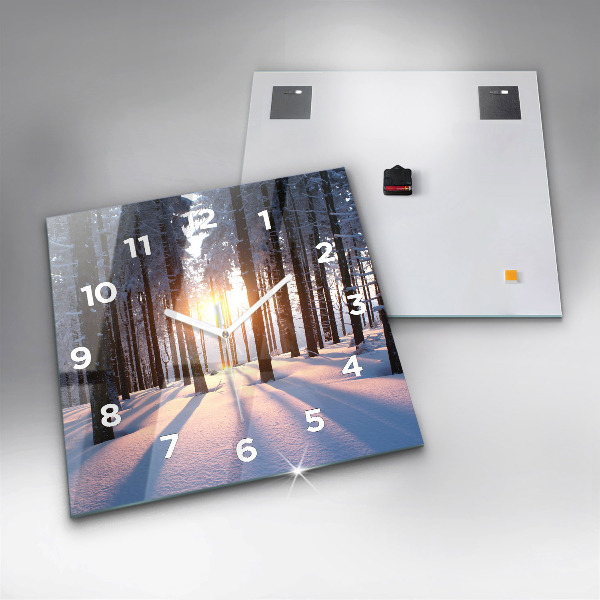 Square glass wall clock Sunset Forest