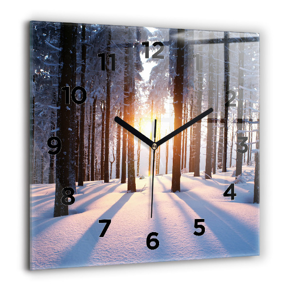 Square glass wall clock Sunset Forest