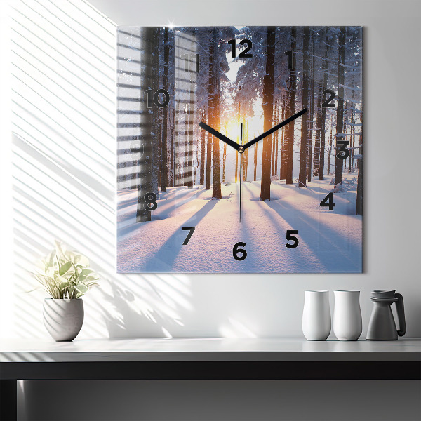 Square glass wall clock Sunset Forest