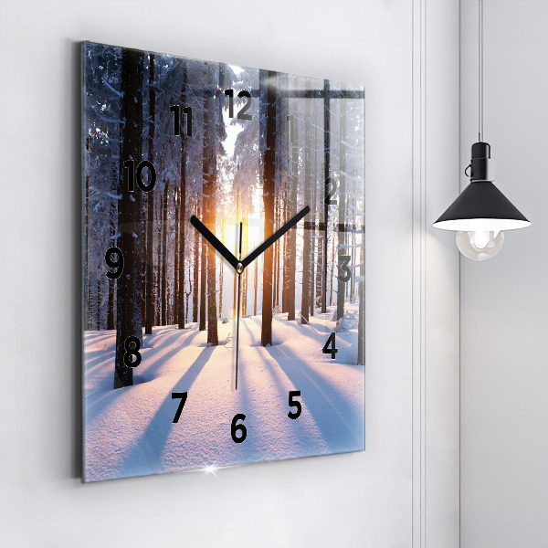 Square glass wall clock Sunset Forest