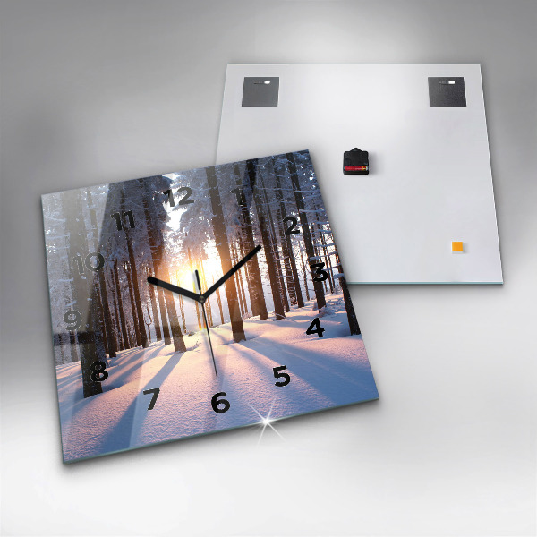 Square glass wall clock Sunset Forest