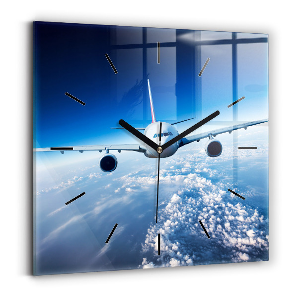 Square glass wall clock Airplane and Clouds
