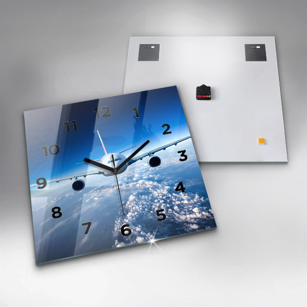 Square glass wall clock Airplane and Clouds