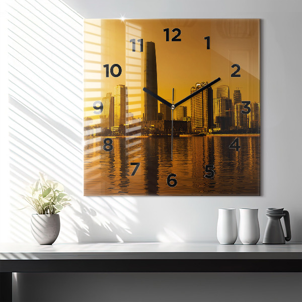 Square glass wall clock Zhujiang River