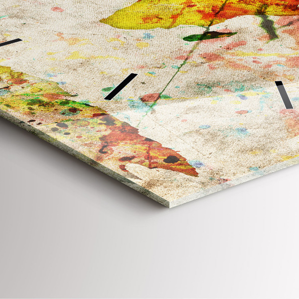 Square glass wall clock Colored world map