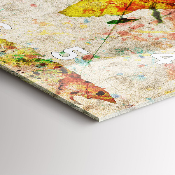 Square glass wall clock Colored world map