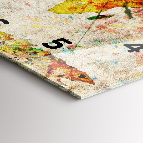 Square glass wall clock Colored world map