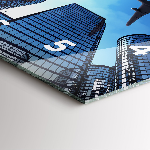 Square glass wall clock Airplane over buildings