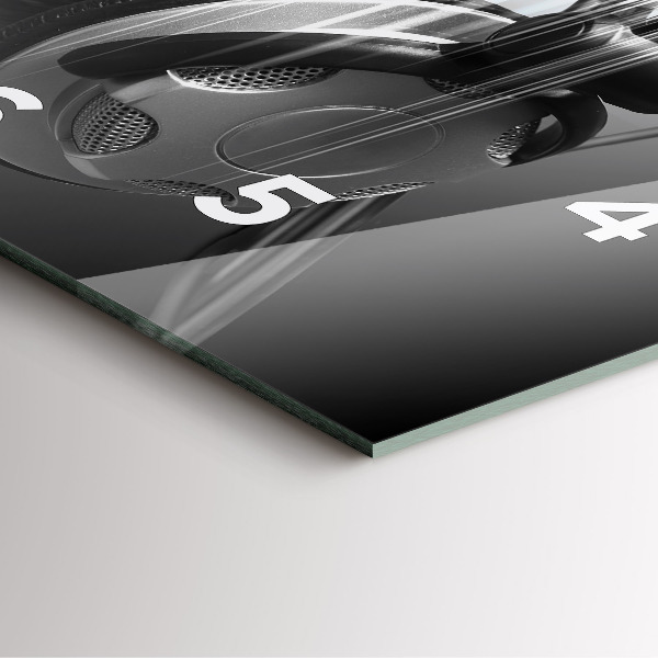 Square glass wall clock Microphone and Headphones