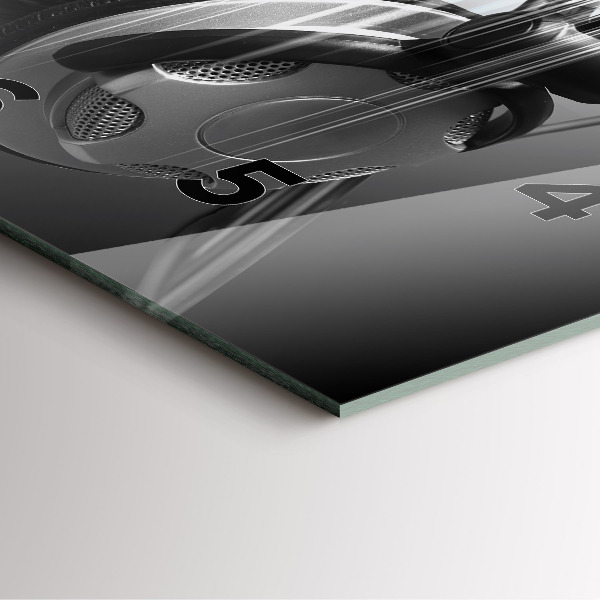 Square glass wall clock Microphone and Headphones