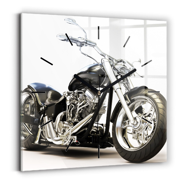 Square glass wall clock Black motorcycle