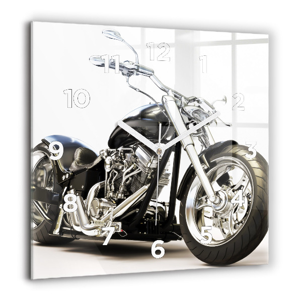 Square glass wall clock Black motorcycle
