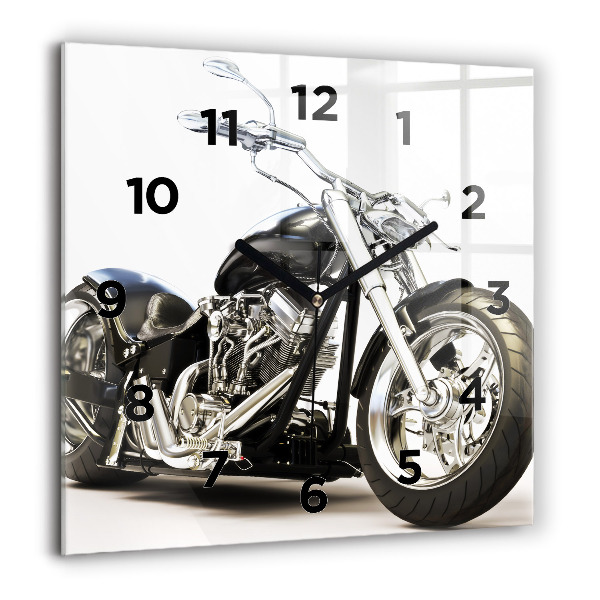 Square glass wall clock Black motorcycle
