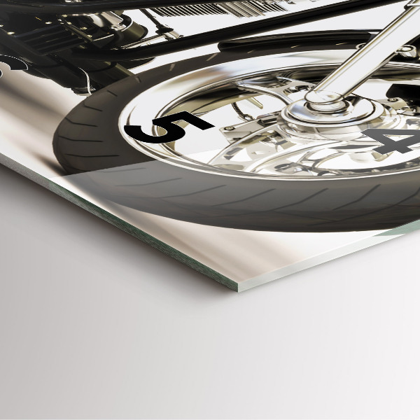 Square glass wall clock Black motorcycle