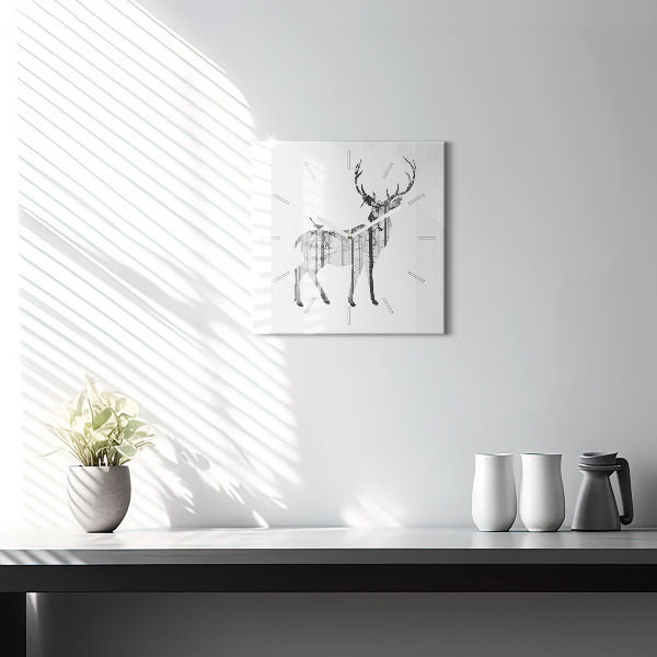 Square glass wall clock Silhouette of a deer Forest