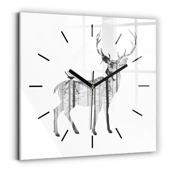 Square glass wall clock Silhouette of a deer Forest