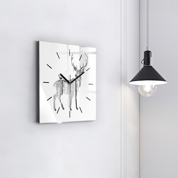 Square glass wall clock Silhouette of a deer Forest