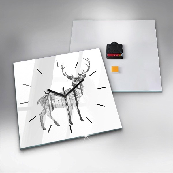 Square glass wall clock Silhouette of a deer Forest