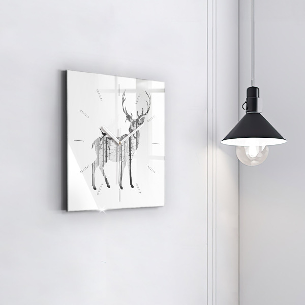 Square glass wall clock Silhouette of a deer Forest
