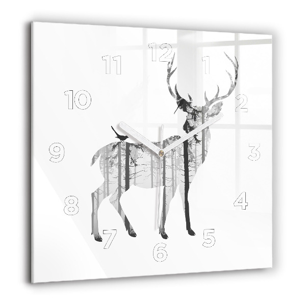 Square glass wall clock Silhouette of a deer Forest