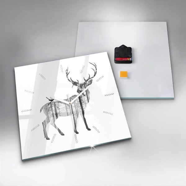 Square glass wall clock Silhouette of a deer Forest