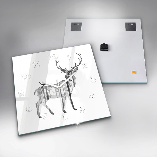 Square glass wall clock Silhouette of a deer Forest