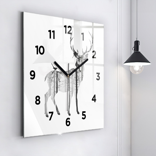 Square glass wall clock Silhouette of a deer Forest