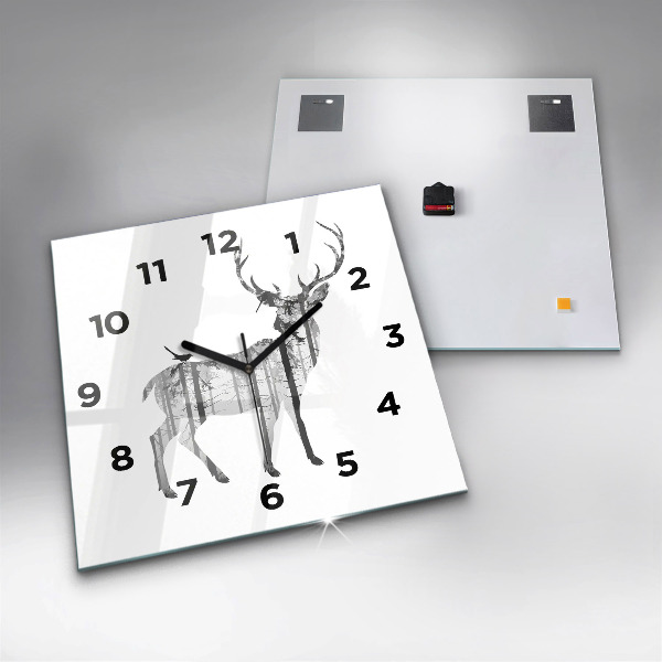 Square glass wall clock Silhouette of a deer Forest