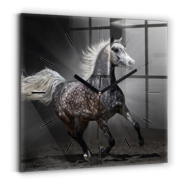 Square glass wall clock Galloping horse